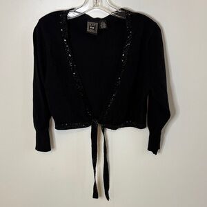 Silk Blend Black Cardigan with Sequin Trim